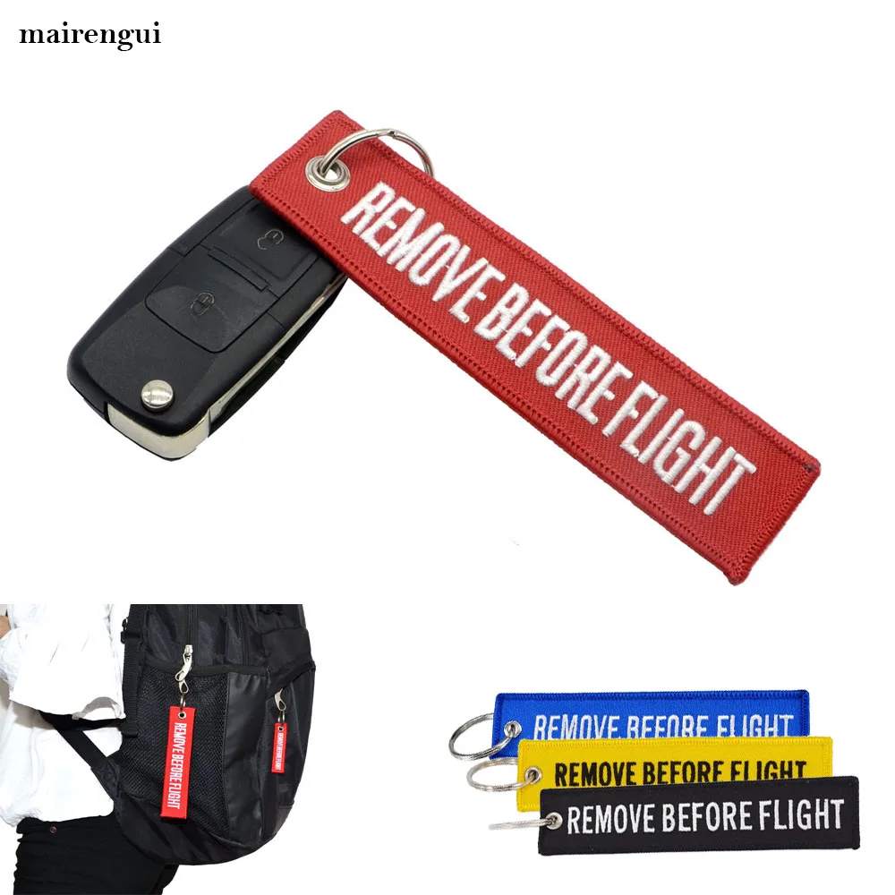 

New REMOVE BEFORE FLIGHT embroidered ribbon Keychain men women Keyring for bmw nissan Toyota trd wallet bag pendant auto lanyard