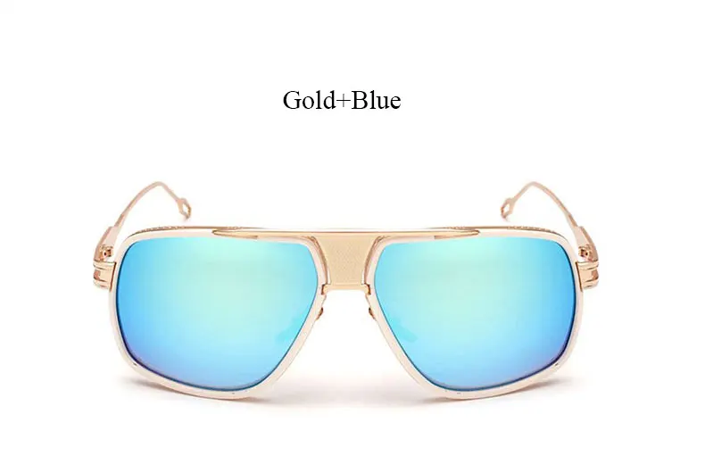 Негабаритные мужские солнцезащитные очки, фирменный дизайн, женские солнцезащитные очки с плоским верхом, квадратные, 18 К, золотые, мужские, зеркальные, высокое качество, пять стилей, женские - Цвет линз: YD11 Gold Blue