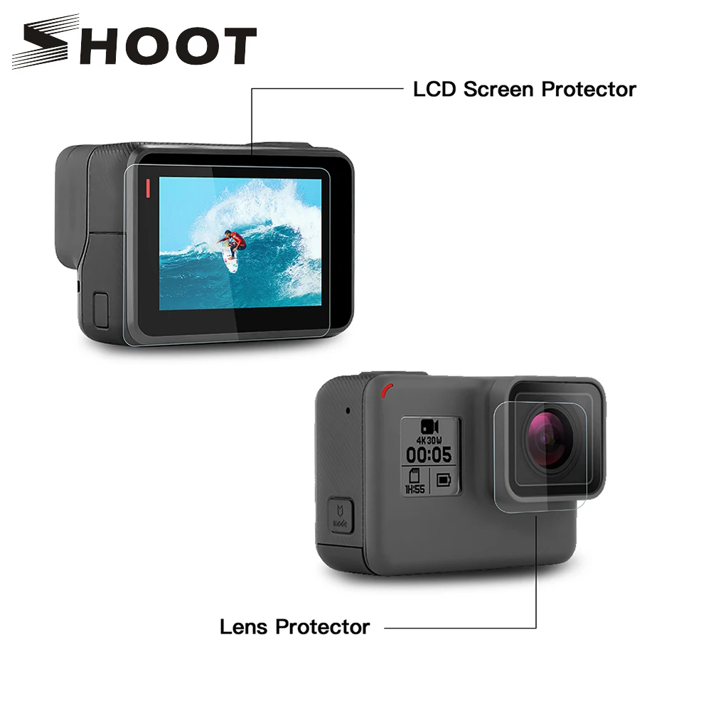 Закаленная пленка SHOOT для Gopro Hero 7 6 5 аксессуары закаленный экран + протектор