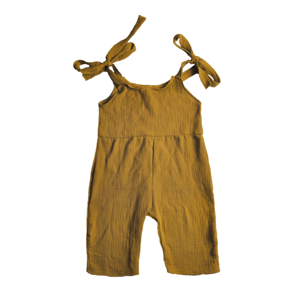 

2019 High Quanlity Baby Girl Linen Ginger Colors Patchwork Linen Toddler Kids Summer Clothings Baby Rompers GPF811-373
