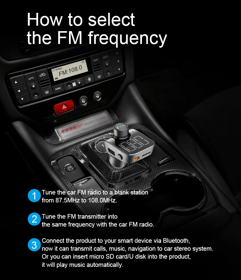 ANLUD FM Transmitter Bluetooth Car Kit Handsfree MP3 Player Dual USB Bluetooth 5.0 Unique Display Screen Lossless Music Playing (4)
