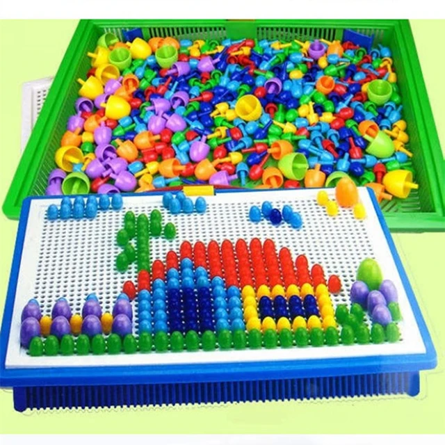 296 Pieces/Set Box-packed Grain Mushroom Nail Beads Intelligent 3D Puzzle Games Jigsaw Board for Children Kids Educational Toys 1