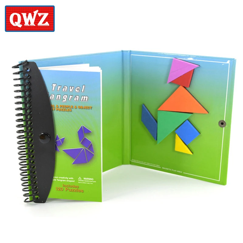 

QWZ Puzzles Magnetic Mathematic Tangram Toys Children Challenge IQ Book Educational Magic Book Kids Christmas Gifts
