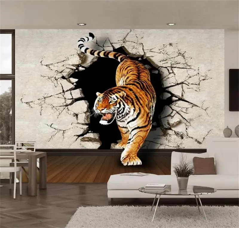 3d обои, фото обои на заказ, Фреска для гостиной, тигр, настенное отверстие, 3d живопись, диван, ТВ, фоновые обои для стены 3d