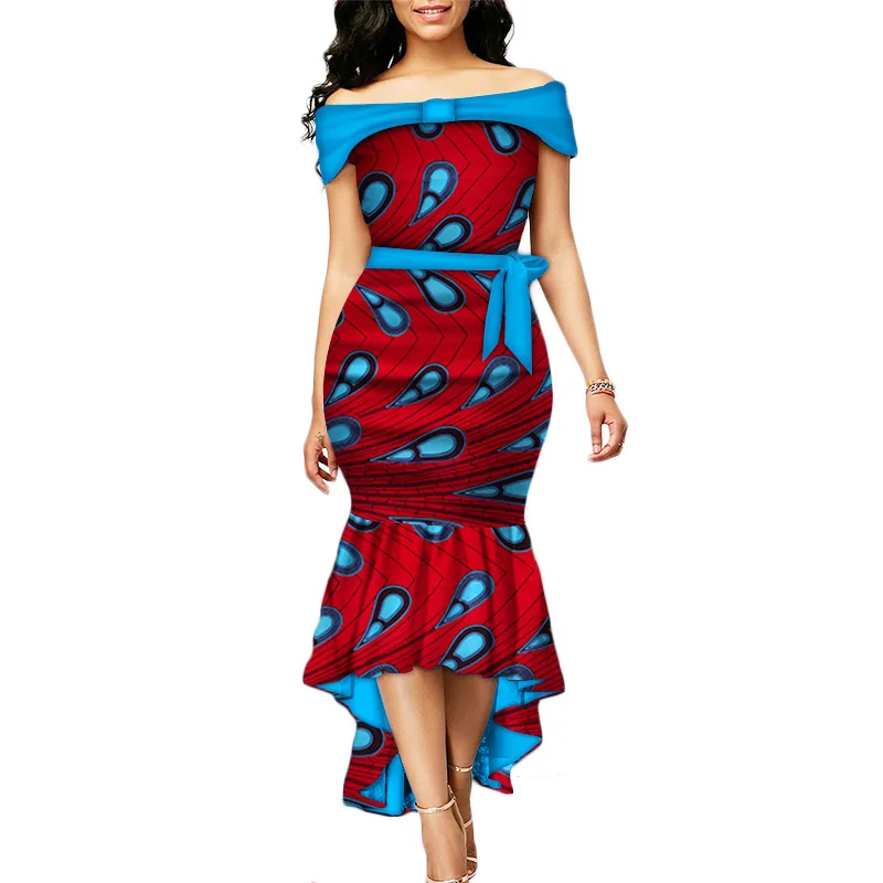 Высококачественные вечерние платья в африканском стиле с принтом для женщин Bazin Riche длинное платье русалки традиционная африканская одежда WY3227