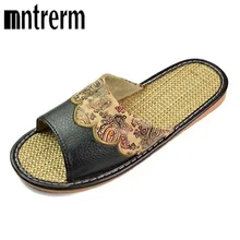 Акция; льняные тапочки для влюбленных; Летние Стильные Нескользящие дышащие домашние тапочки; Мужская обувь; льняная полосатая обувь из натуральной кожи