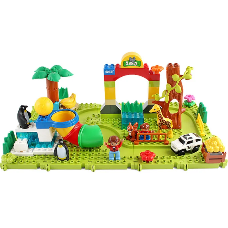 

Large Particle Track Building Block Bricks Happy Zoo Toys for Children Compatible with Legoingly Duploe Track DIY Baby Gifts