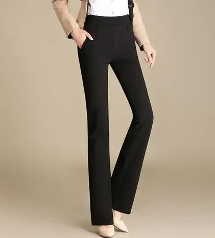 Женские брюки-клеш размера плюс 4, однотонные, черные, белые, бежевые, синие, из смешанного хлопка, брюки с эластичной резинкой на талии, женские весенние брюки qzq0703