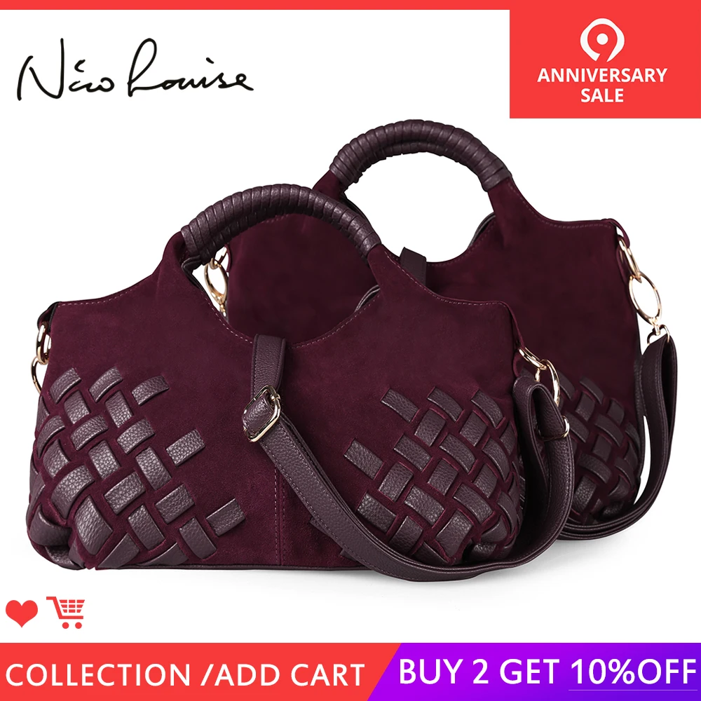 Latest Women Weave Suede Split Leather Handbag Female Leisure Casual Lady Crossbody Shoulder Bag Messenger Top-handle Bags Sac