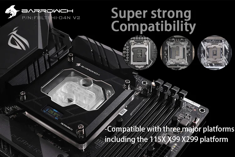 Barrowch FBLTFHI-04N-V2 для Intel Lga115X/X99/X299 cpu водяные блоки цифровой дисплей Температура микроводный черный красный серебристый