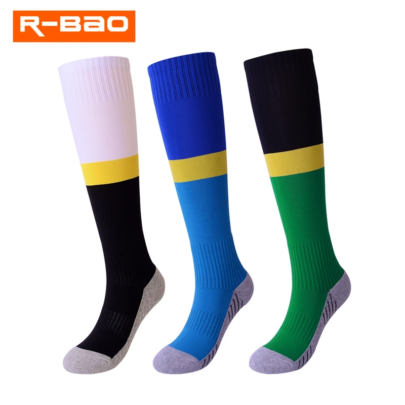 R BAO 2018 Knee high Football Socks Teenagers Breathable Training Soccer Socks Terry Soccer