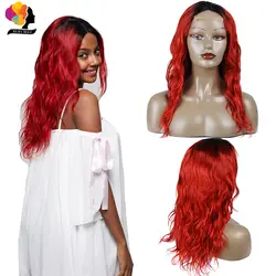Peruvain Синтетические волосы на кружеве парик человеческих волос для черных Для женщин 4*4 закрытие 1B Красный Ombre человеческих волос объемной