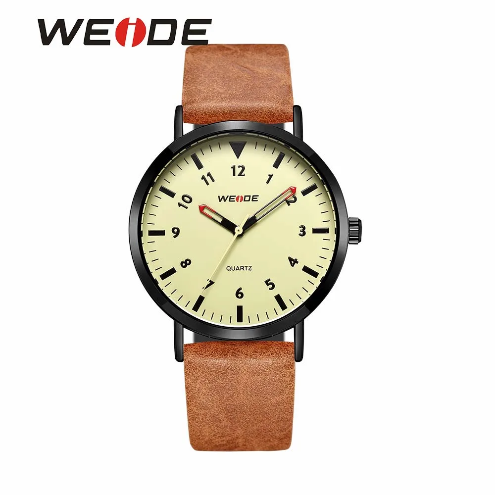 

WEIDE Leather watch leather Analog quartz men luxury sport Clock fashion casual Water Resistant Business automatic watches Khaki