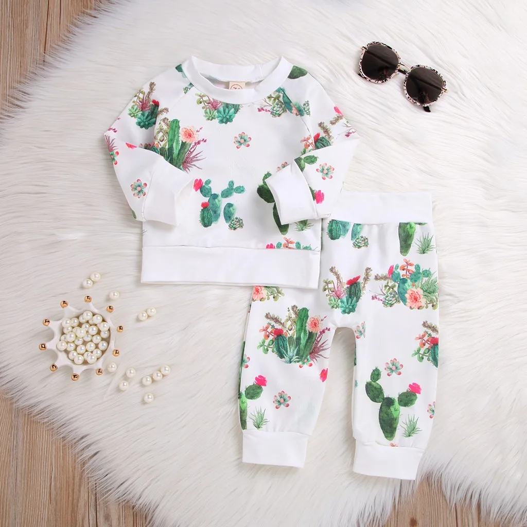 

Toddler Baby Girls Boys Clothes Set Cactus Print Pullover Tops Pants Trousers Outfits Set Fashion casual kids suit