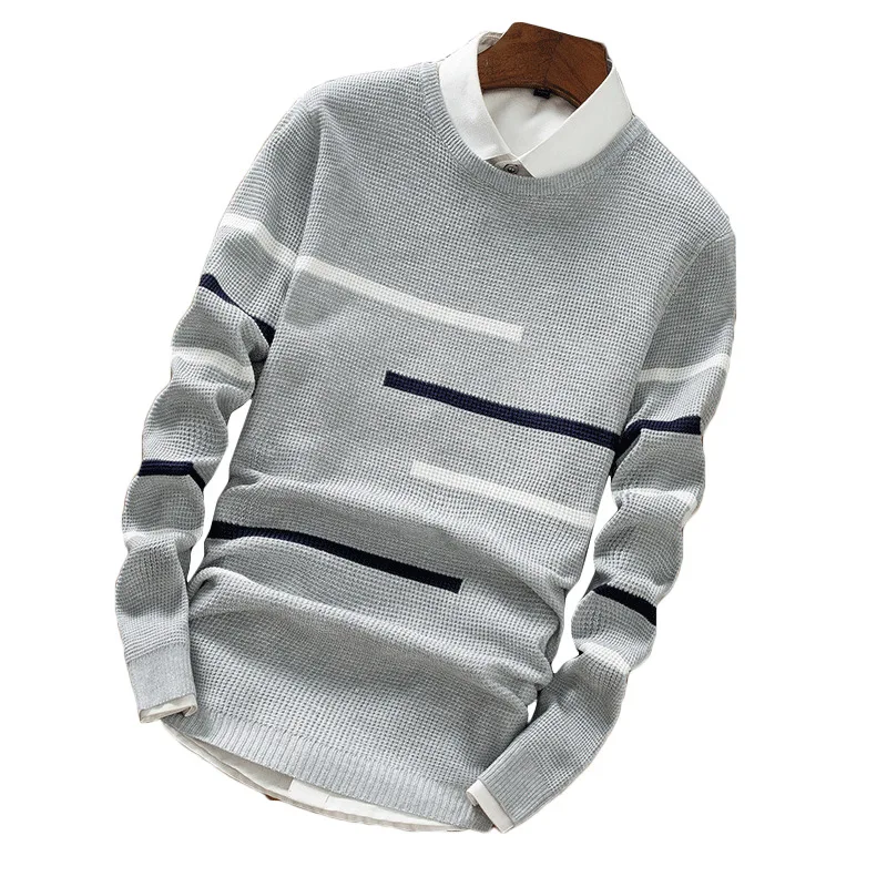 

2018 Autumn Winter Wool Striped Sweater Mens Brand Casual Blue Male Sweater O-Neck Slim Fit Knitting Men Sweaters Pullovers 50