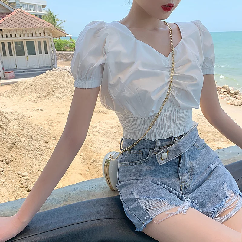 V-образным вырезом moda feminina бренд футболки летняя женская мода футболка Пляж sexy