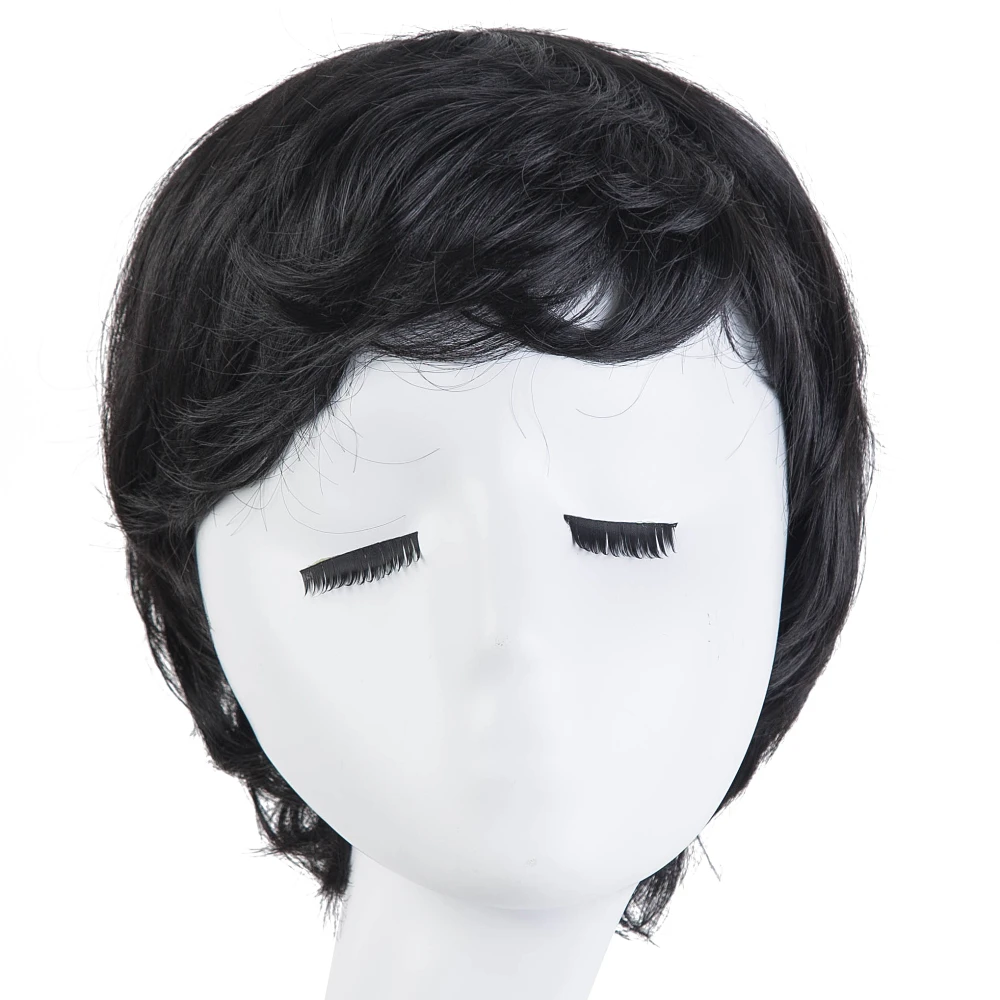 Fei-Show Man Wig Synthetic Heat Resistant Fiber Short Wavy Hair Male Hairpiece Black/Dark Brown/Light Brown /Picture Color