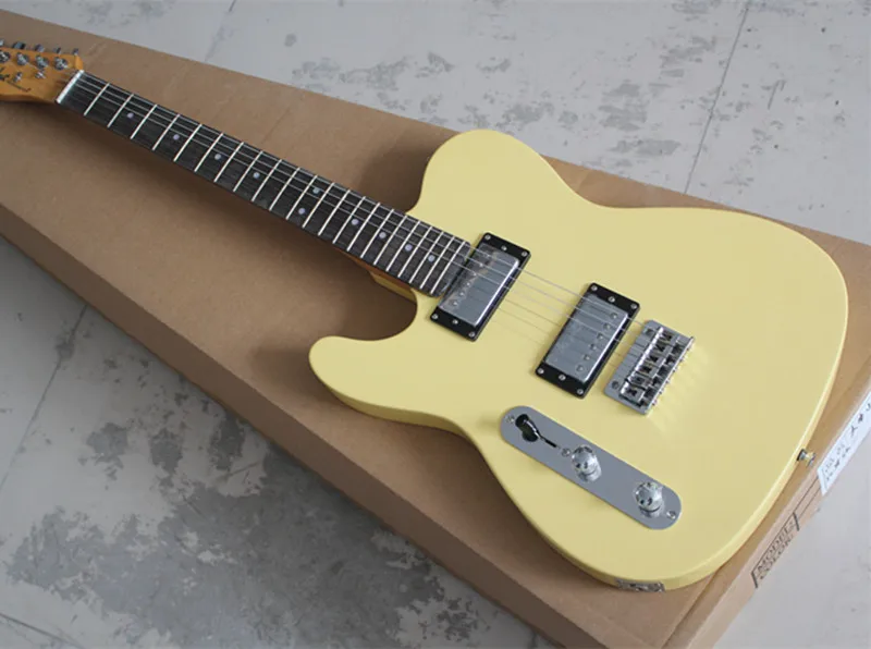 

Factory Wholesale Left-hand Milk-yellow String-thru-body Electric Guitar with 2H Pickups,Fixed Bridge,Offer Customized