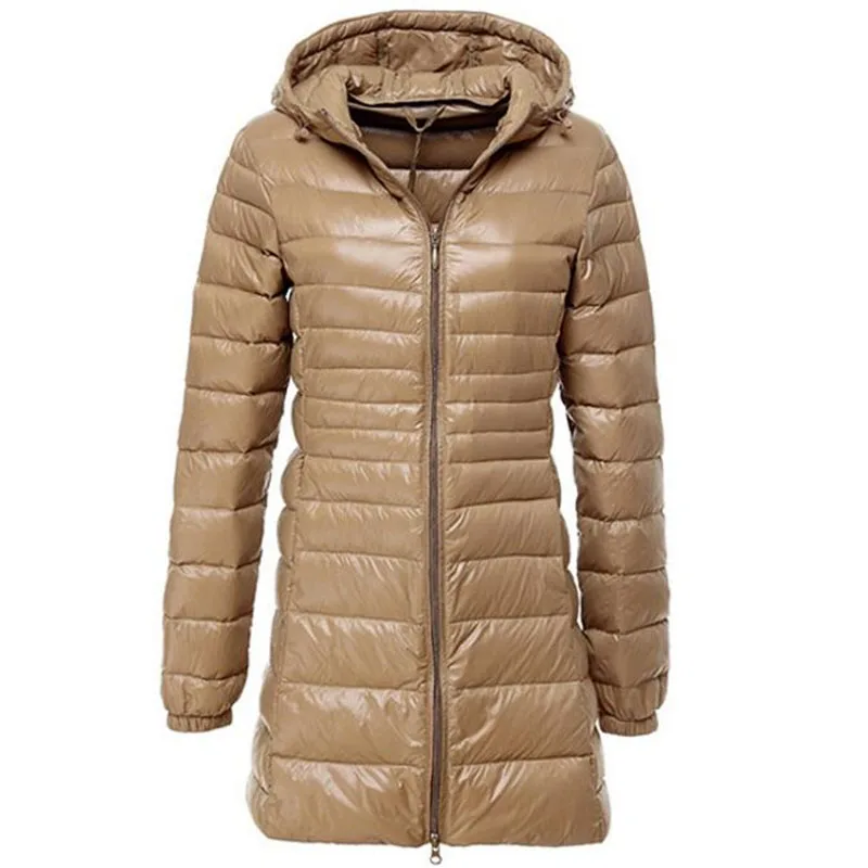 Beste S ~ 6XL 2017 Nieuwe Herfst Winter Vrouwen Eend Downs Jas Slanke parka Dames Jas Lange Capuchon Plus Size Ultra Licht Bovenkleding AB038