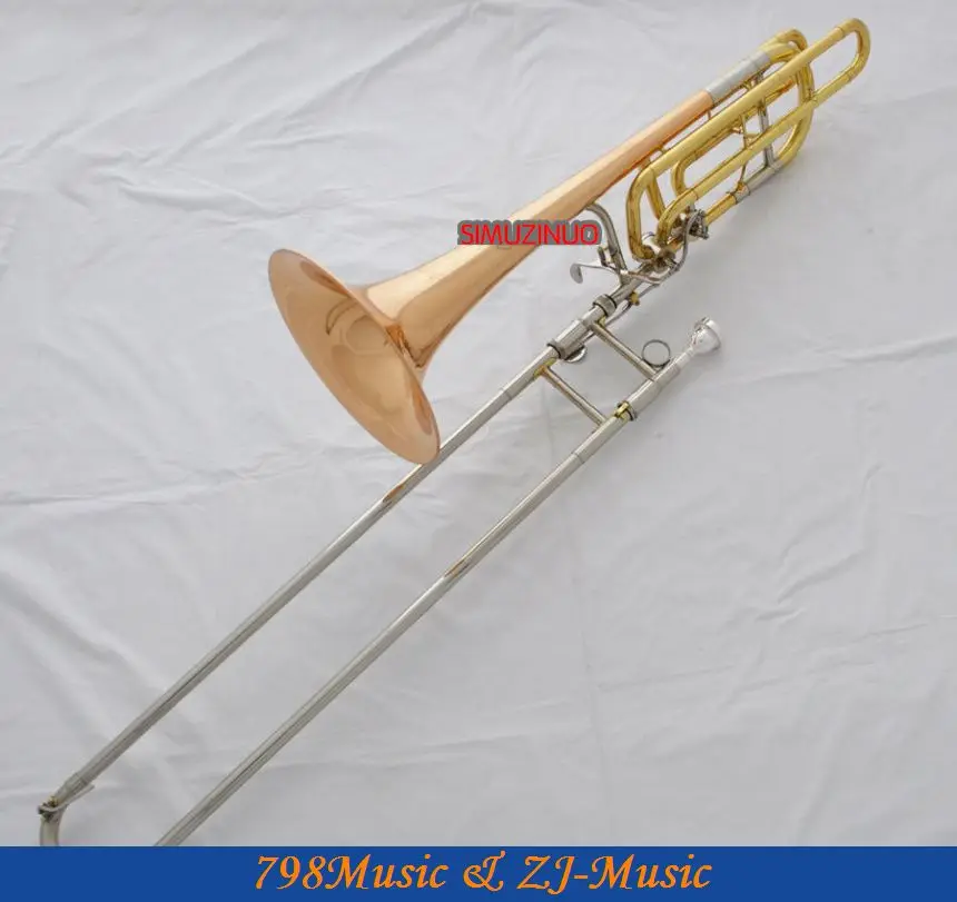 Professional 2 Rotor Rose Brass Bass Trombone With Cupronickel Tuning Silde Hornin Trombone