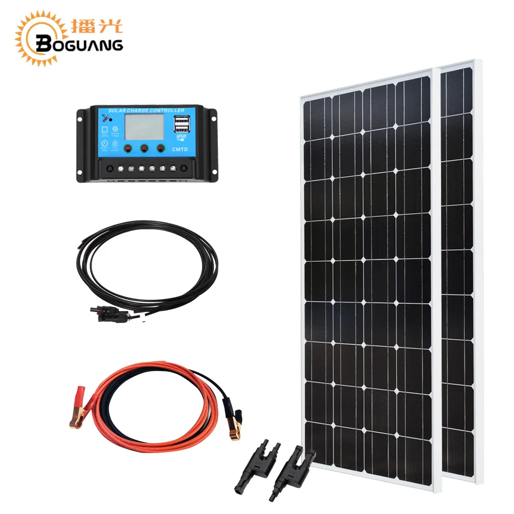 

Boguang 200 Solar System Kit 2*100w Solar Panel Monocrystalline Module Efficient Cell 12v/24v/20A Controller Cable MC4 Adapter