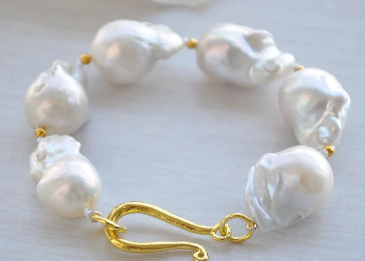 

FREE SHIPPING>>>@@ 0565 WHITE BAROQUE KESHI REBORN PEARL BRACELET