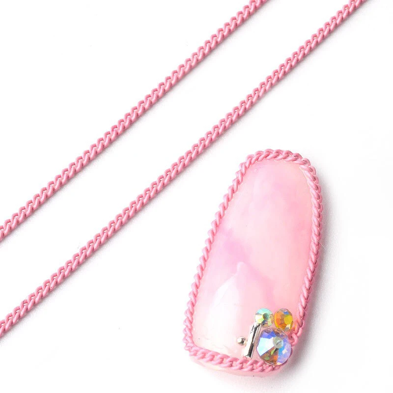 100 м/рулон, японская металлическая цветная цепочка, белый, голубой, розовый, 3D дизайн ногтей, украшения 1,2 мм, сделай сам, аксессуары для ногтей, ювелирные изделия, амулеты, принадлежности