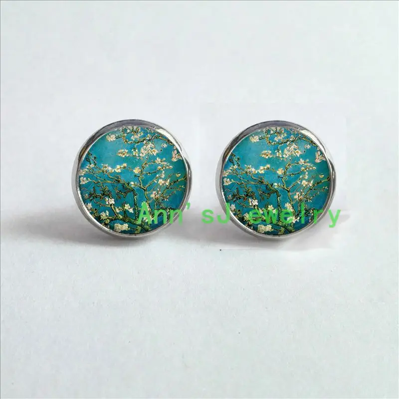 

HZ4-00532 Van eardrops Gogh Almond stud earrings Branch in Bloom art pendant bridal jewelry wedding jewelry Van Gogh pendant