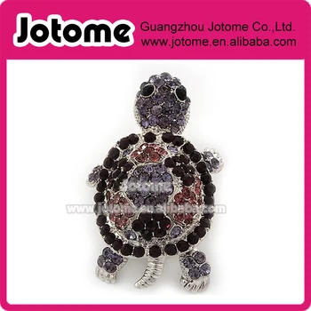 

5.5cm Length Deep Purple Crystal 'Turtle' Brooch In Silver Plated Metal