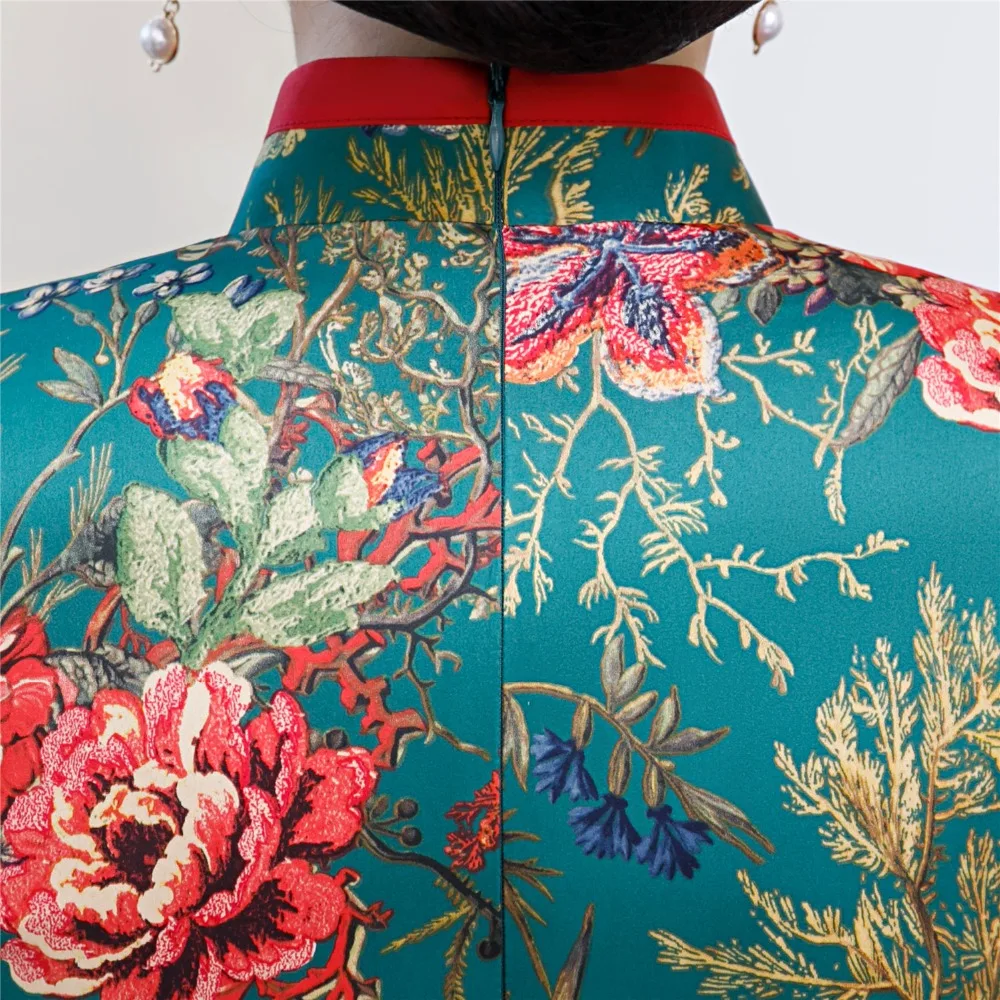 Шанхай история кружева Qipao платье в фольклорном стиле китайское платье цветочный Чонсам аозай стиль платье для женщин 4 цвета