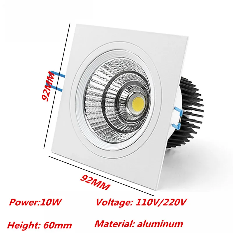 Светодиодный квадратный COB даунлайт с регулируемой яркостью AC110V/220 V 10W 20W 30W Встраиваемый светодиодный точечный потолочный светильник лампочки внутреннего освещения