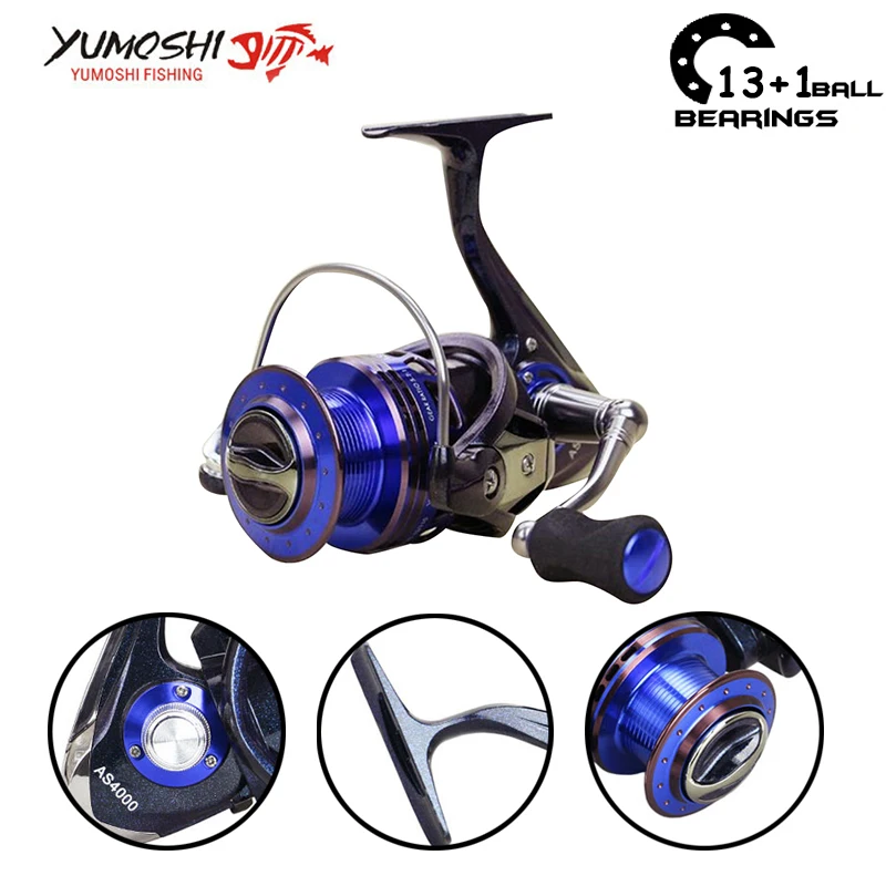 

Yumoshi 13+1BB 5.2:1 Spinning Wheel Feeder Carp Fishing Reel Metal Fishing Reels Carretilha de pesca Moulinet Shimano Ryobi