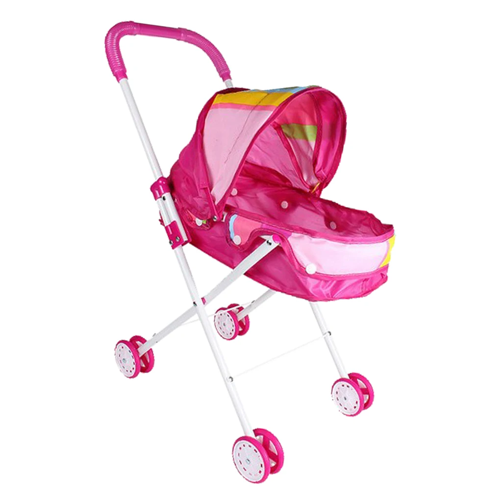 Dollhouse Nursery Furniture Toys Mini Baby Doll Pram/Stroller with Free Carriage Pushchair Playsets Kids Pretend Play Toys