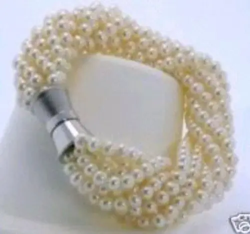 

A Elegant Mother 6 ROWS Grain WHITE Akoya PEARL BRACELET 7.5-8 INCH