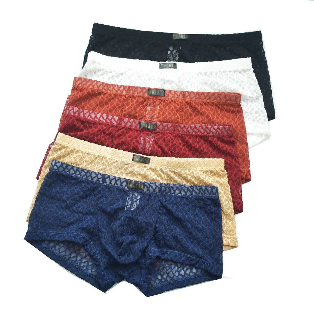 Men boxer sexy underwear Flat Pant Trousers Man Elastic Pants Transparent Lace men underwear bokserki Baggy Underpants