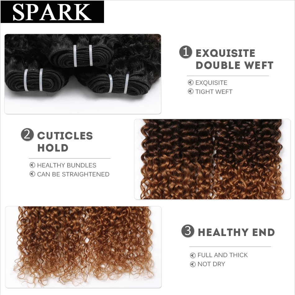 SPARK Ombre Brazilian Kinky Curly Weave Human Hair Bundles with Lace Closure Free Part T1B/4/30 Remy Hair 3 Bundles with Closure SPARK Ombre Brazilian Kinky Curly Weave Human Hair Bundles with Lace Closure Free Part T1B/4/30 Remy Hair 3 Bundles with Closure