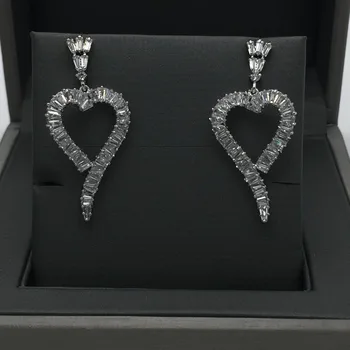 

hear shaped Baguette T square stone AAA cubic zironia copper base stud earring brincos bijoux women accessories