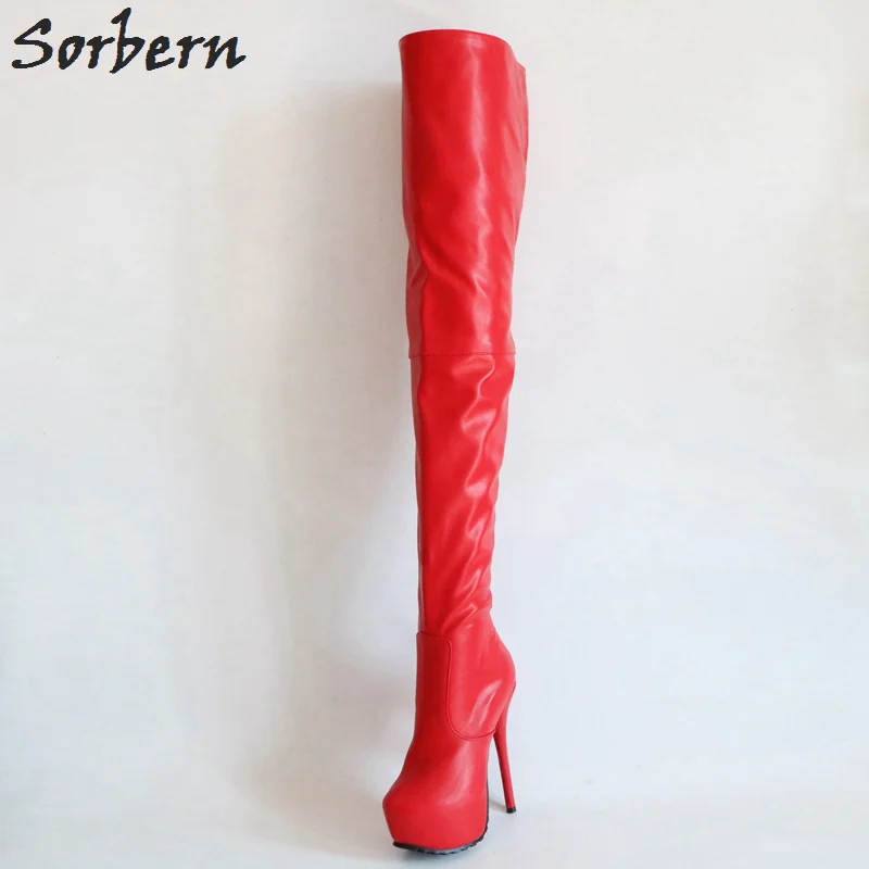 Sorbern Women's Red Thigh High Boots, High Heels, Platform Shoes, Plus Size 12, Black Heeled Boots for Ladies image 5