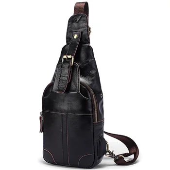 

Retro Men'S Leather Men'S Bag Chest Bag Usb Charging Men'S Multi-Function Outdoor Slung Shoulder Bag