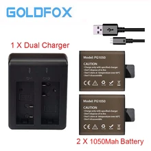 Goldfox 2 шт. 1050 мАч Спорт действий Батареи для камеры для EKEN H9 h9r H3 h3r H8 h8r для SJCAM SJ4000 sj5000 Спорт cam + Dual Зарядное устройство
