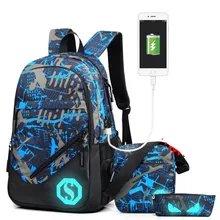 Mochila de lujo con carga USB, Mochila negra luminosa de moda para jóvenes, Mochila para la escuela, Mochila Vintage, cartera, cartera, Mochila