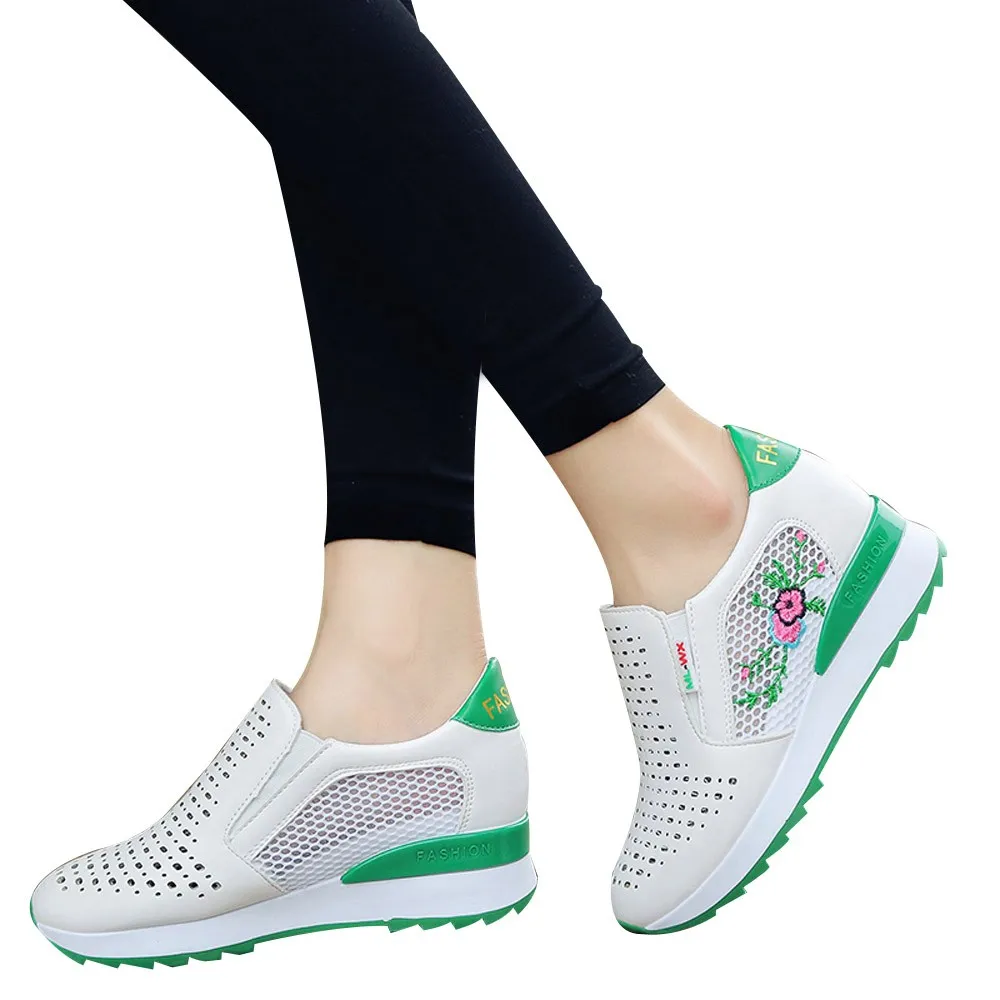 Женская обувь на платформе; белая дышащая обувь с сеткой, увеличивающая рост; Повседневная Студенческая спортивная обувь; обувь с вышивкой;# TX4