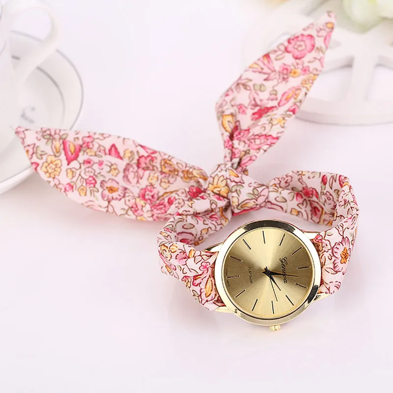Montre ; изысканная обувь с ремешком, украшенным цветами; наручные Для женщин жаккардовая ткань кварцевые женские часы GENEVA браслет часы Relogio Feminino