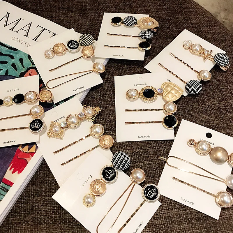 

3/4 Pcs/Set Vintage Pearl Hair Clips For Girl Women Hairpins Metal Button Barrette Hairgrip Bangs Clip Hair Accessories Jewelry