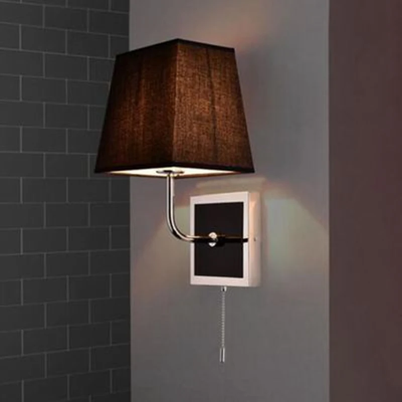 LukLoy, скандинавский металлический тканевый светодиодный настенный светильник, домашний выдвижной переключатель, светодиодный настенный светильник, простой светильник для спальни, отеля, прохода, балкона, для учебы, фойе