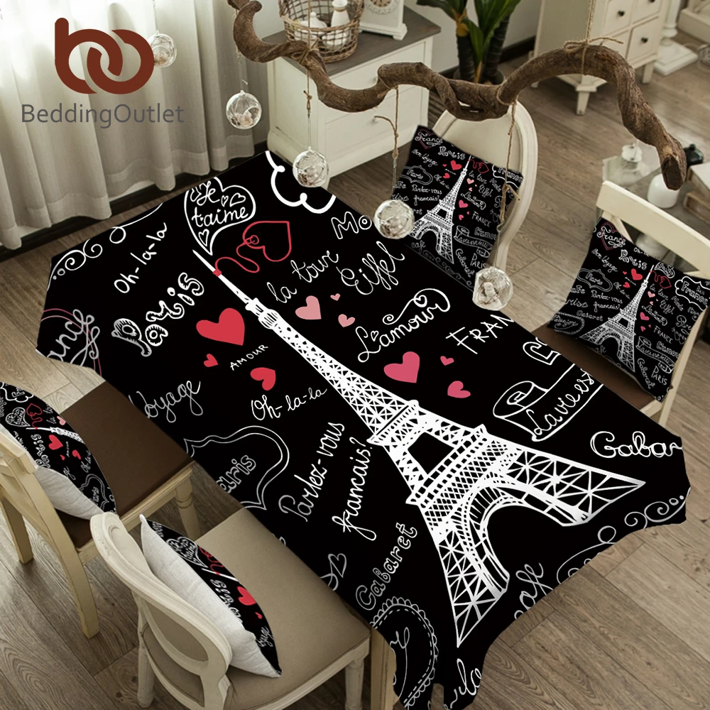 

BeddingOutlet France Paris Tower Tablecloth Waterproof Dinner Table Cloth for Rectangular Table Romantic Letters Table Cover