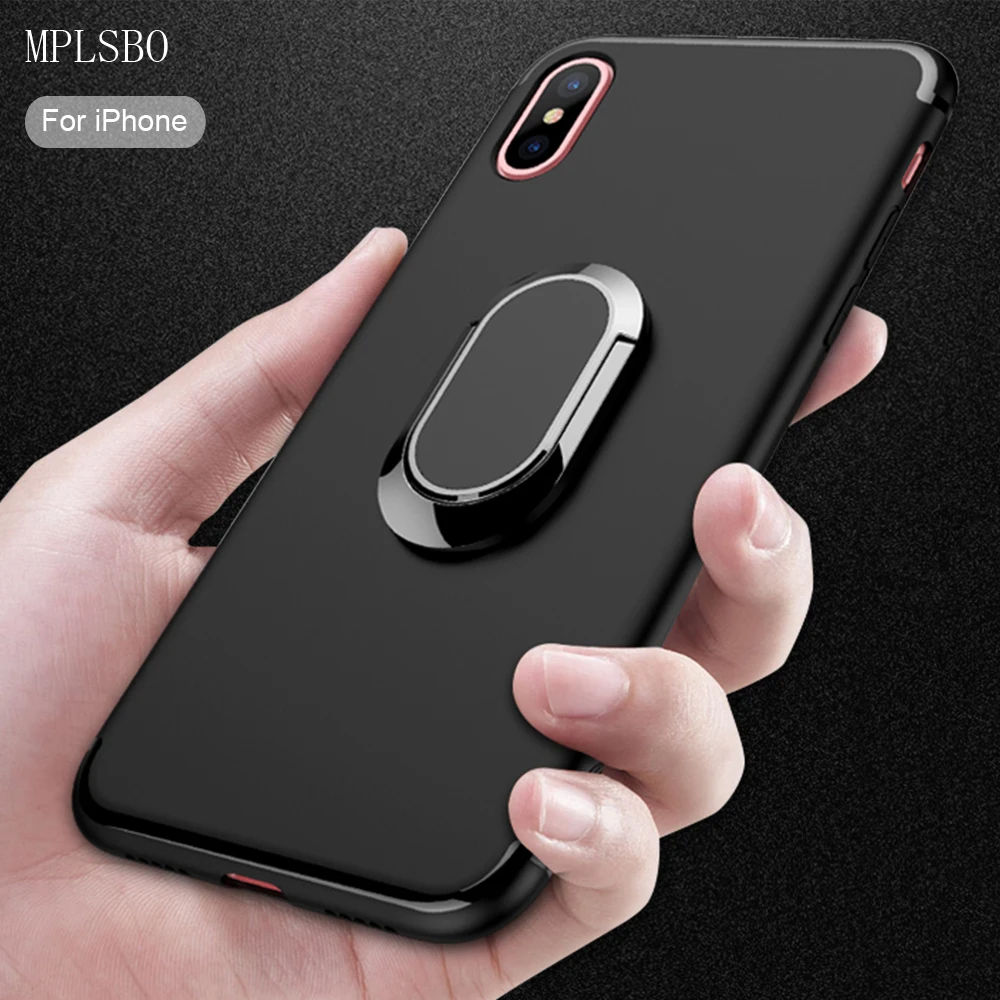 

MPLSBO Luxury Shockproof Case for iPhone X Soft Silicone Popular Ring Case for iPhone 7 8 Plus 6 6S Plus Black Back Cover