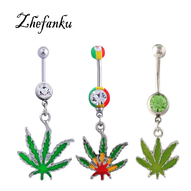 

1p/lot Green Maple Leaf Navel Piercing Belly Button Ring Industrial Percing Nombril Ombligo Piercing Sexy Ombligo