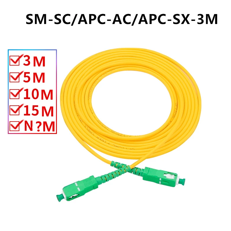 

SC/APC-SC/APC Fiber Optical Patch Cord OS1 Single Mode Simplex Fiber Cable PVC (OFNR) 3.0mm 3Meters