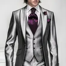 Серебряные смокинги для жениха однобортный костюм для жениха на свадьбу торжественные костюмы из полиэстера в стиле «Morning»(пиджак+ жилет+ брюки